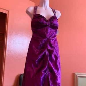 VINTAGE✨OPEN BACK PURPLE PROM EVENING DRESS BEADED